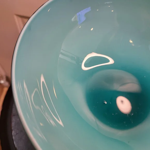 Beautiful Turquoise TEAL EMPOLI CASED GLASS PEDESTAL CANDY DISH - Picture 14 of 16